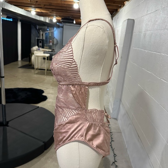 Coco de Mer Athena Cutout Embroidered Tulle and Satin Bodysuit - Picture 3 of 9